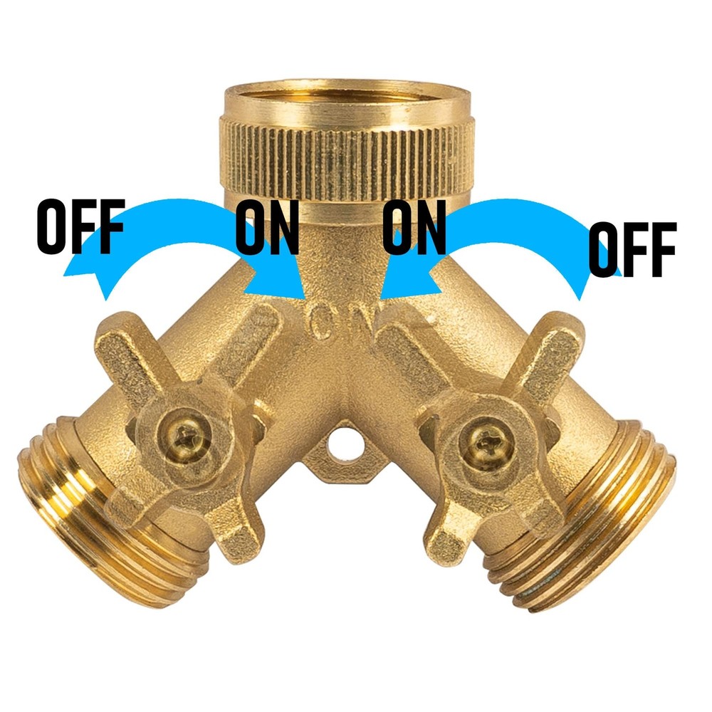 Hourleey Brass Garden Hose Splitter (2 Way), Solid 1 Pack - 2 Way,