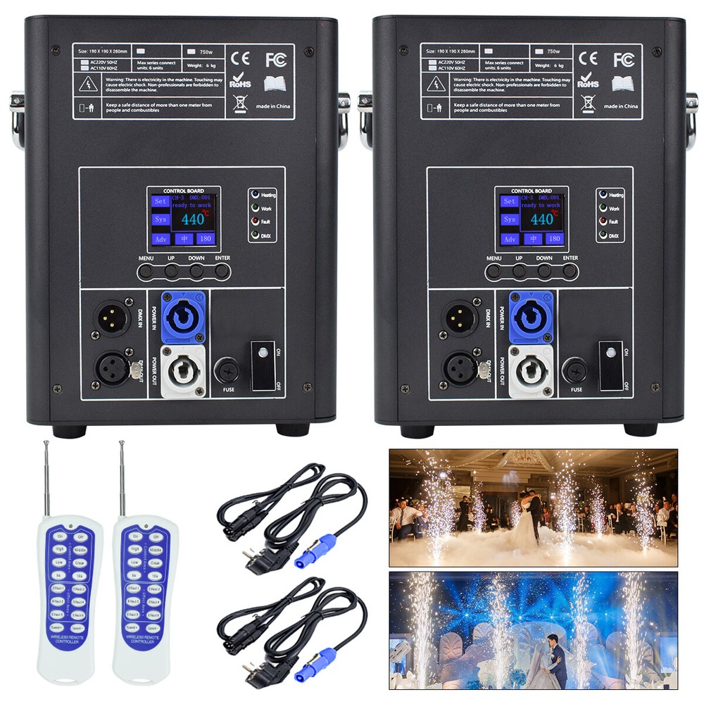 2PCS 750W Large Cold Spark Machine LCD Screen Stage Effect DMX Wedding with CASE