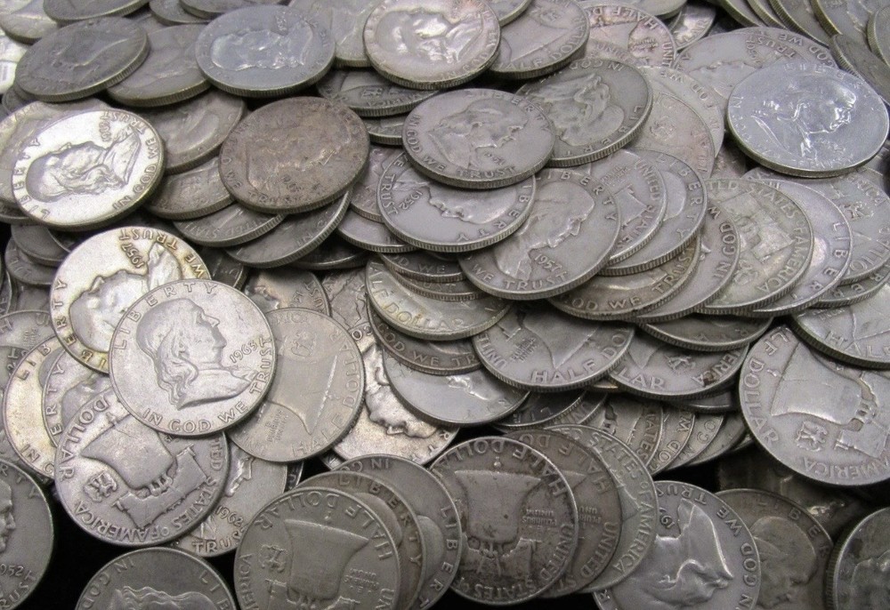 20 Franklin Silver Half Dollars, $10 Face Value MIXED DATES FV 50c roll