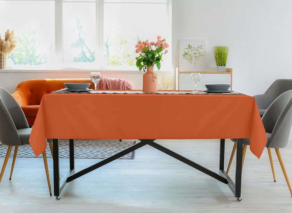 Orange Rectangular Table Cover 60x84 Inches Polyester Stain Resistant for Events