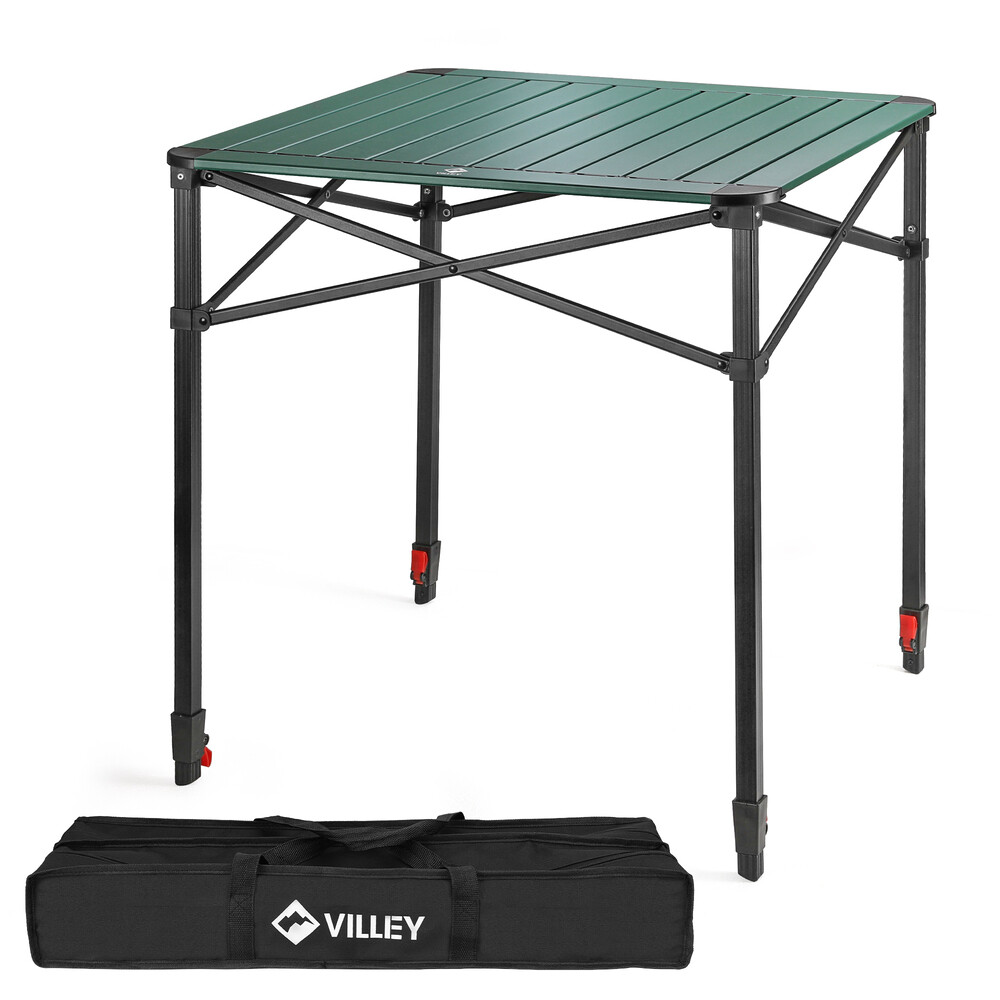 VILLEY Adjustable Folding Camping Square Table w/Bag Lightweight Aluminum Tables