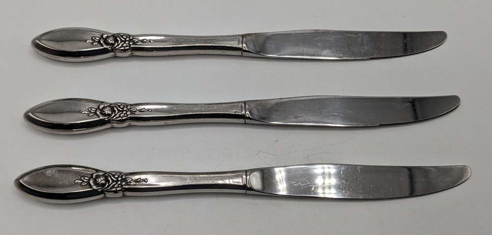 3 Oneida Community SPRING ROSE 9" Dinner Knife Knives Stainless Flatware