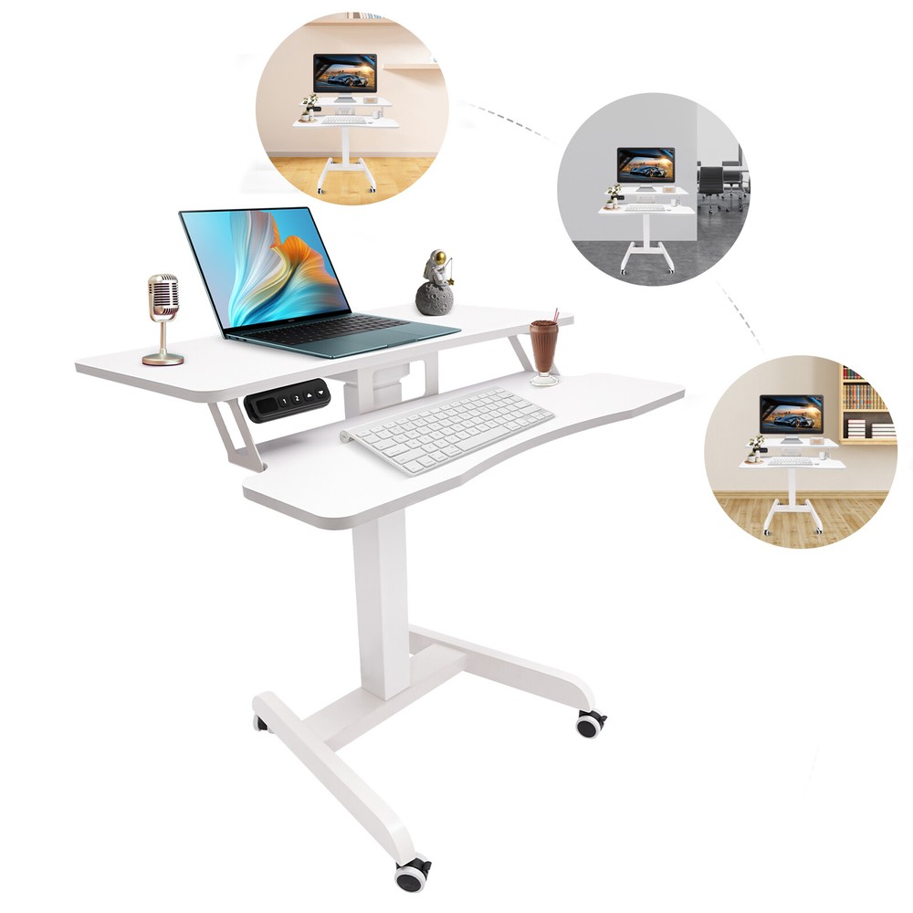 White Computer Desk Height Adjustable Rolling Electric Podium Desk For Office US