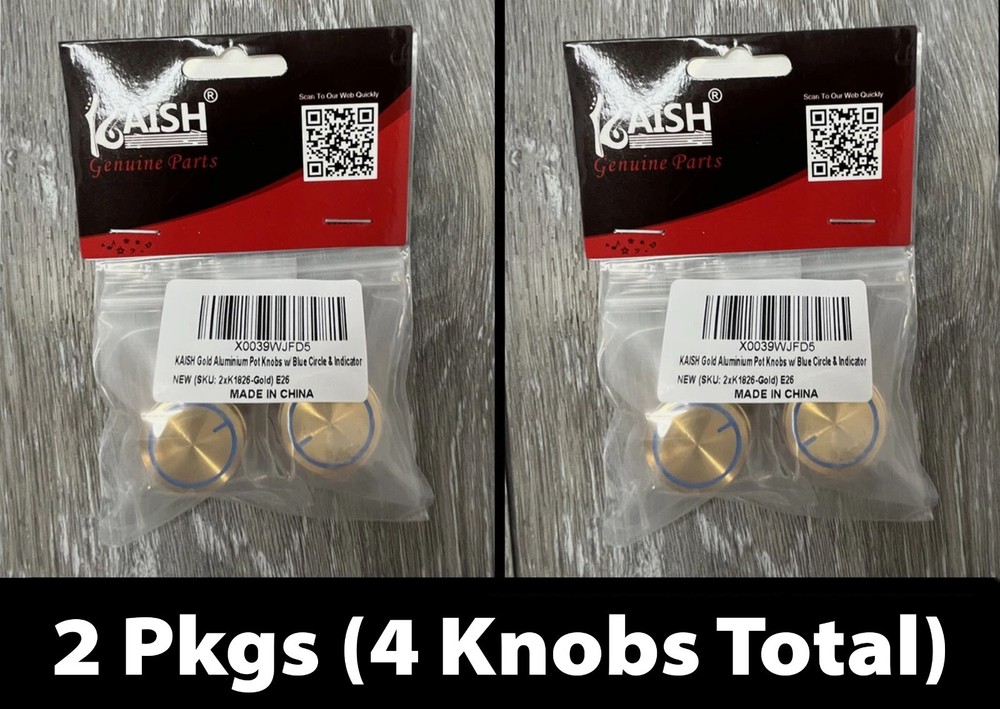 2 Pkgs (4 Total) KAISH K1826-Gold Aluminum Pot Knobs w/Blue Circle & Indicator