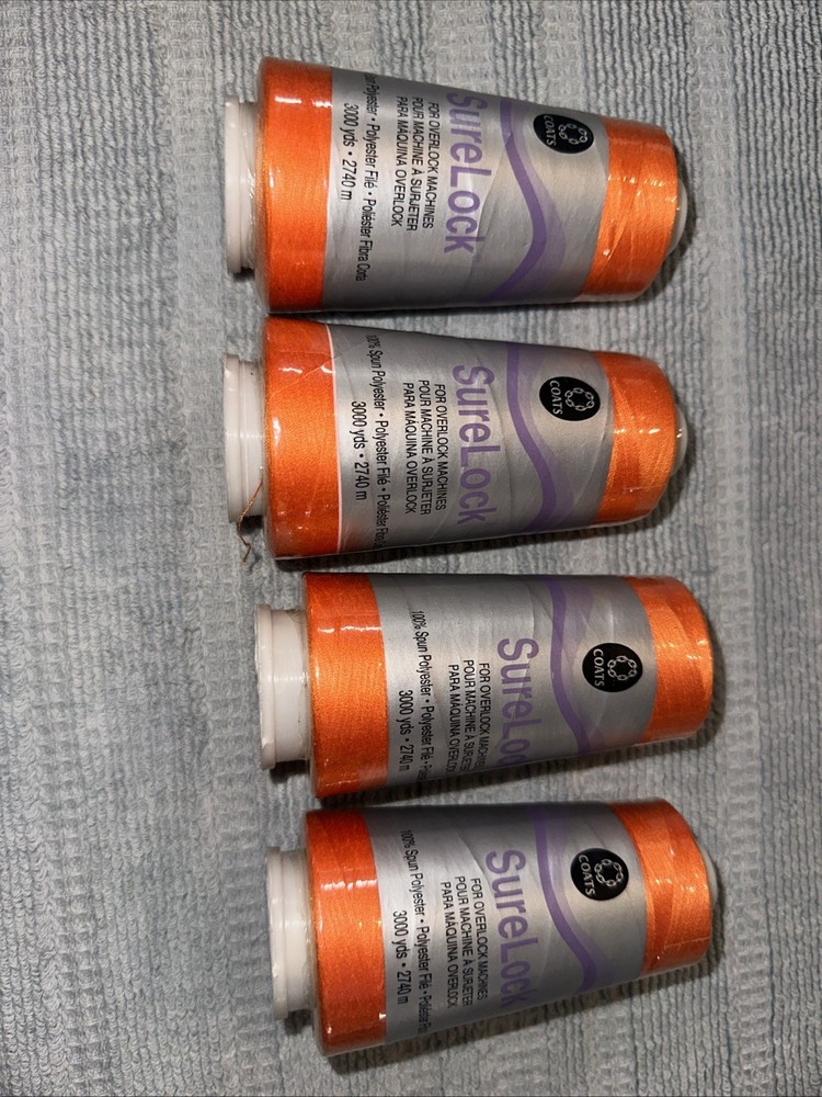 Coats Surelock 4 Spools 7630 Tangerine Orange Polyester Thread,3000 Yds