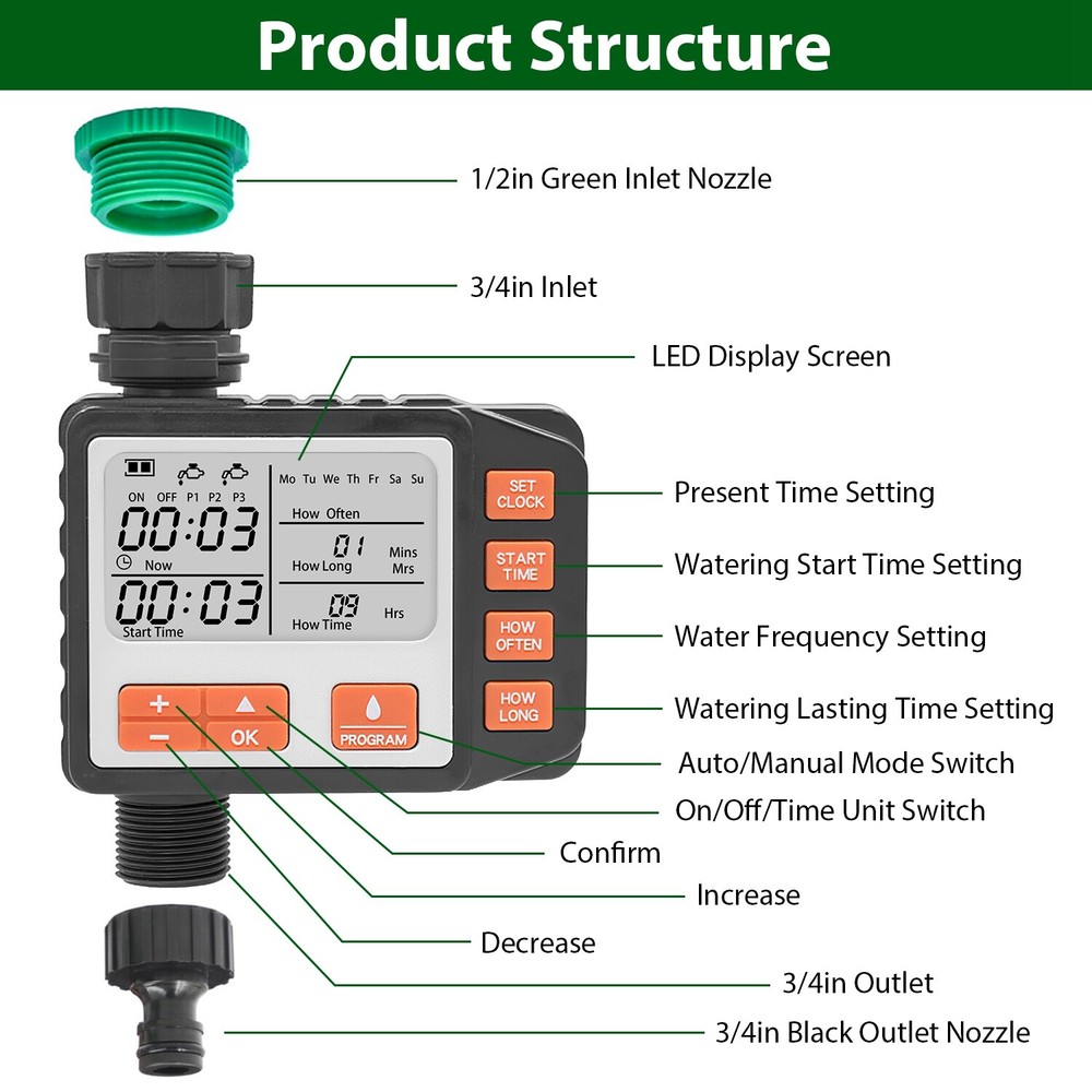 Water Sprinkler Timer Garden Irrigation Controller Digital Auto Watering System