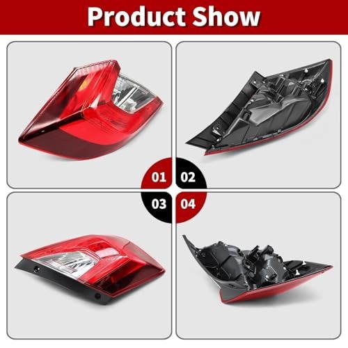 Outer Tail Light Halogen Left Side Compatible with Civic Sedan 2016-2020 w/o