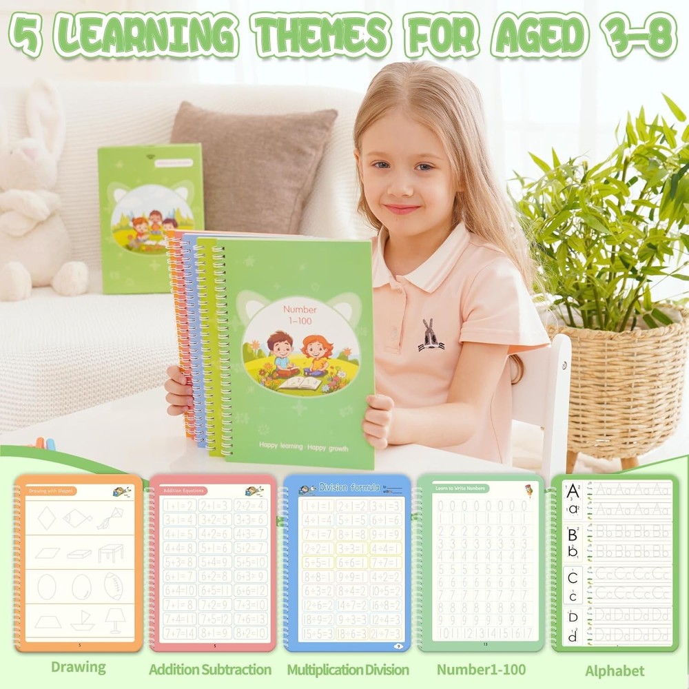 Reusable Grooved Handwriting Workbooks,Magic Copybook,Magic Writing Red