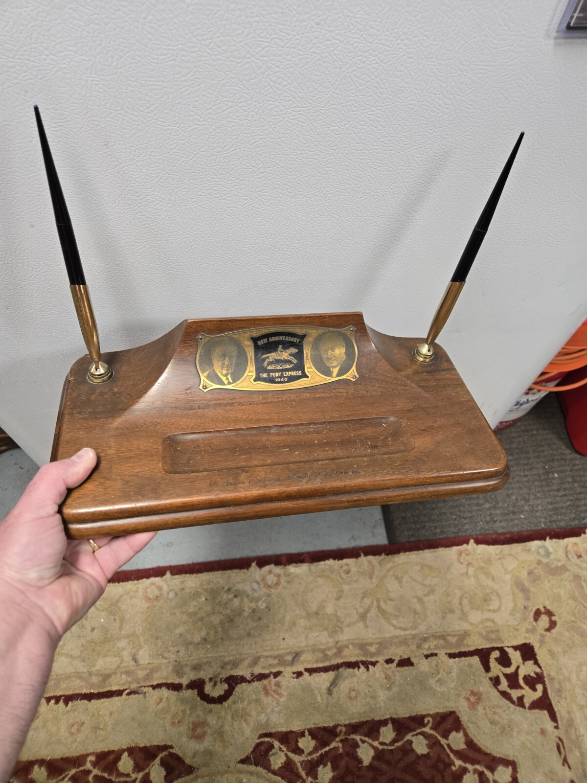 Old 1940 Pony Express Presentation Sheaffer Pen Desk Set Roosevelt Rock Glen PA