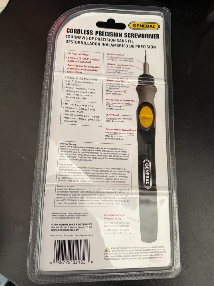 GENERAL Cordless Screwdriver Kit - Model 500 - Includes AAA Batteries & 6 Bits