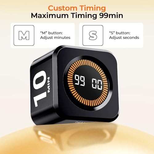 Office Desk Timer Cube, Visual Pomodoro Timer with Gravity, Countdown Black