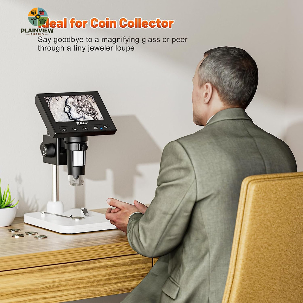 Microscope, LCD Digital Coin Microscope 1000X, Coin Magnifier with 8 Adjustable