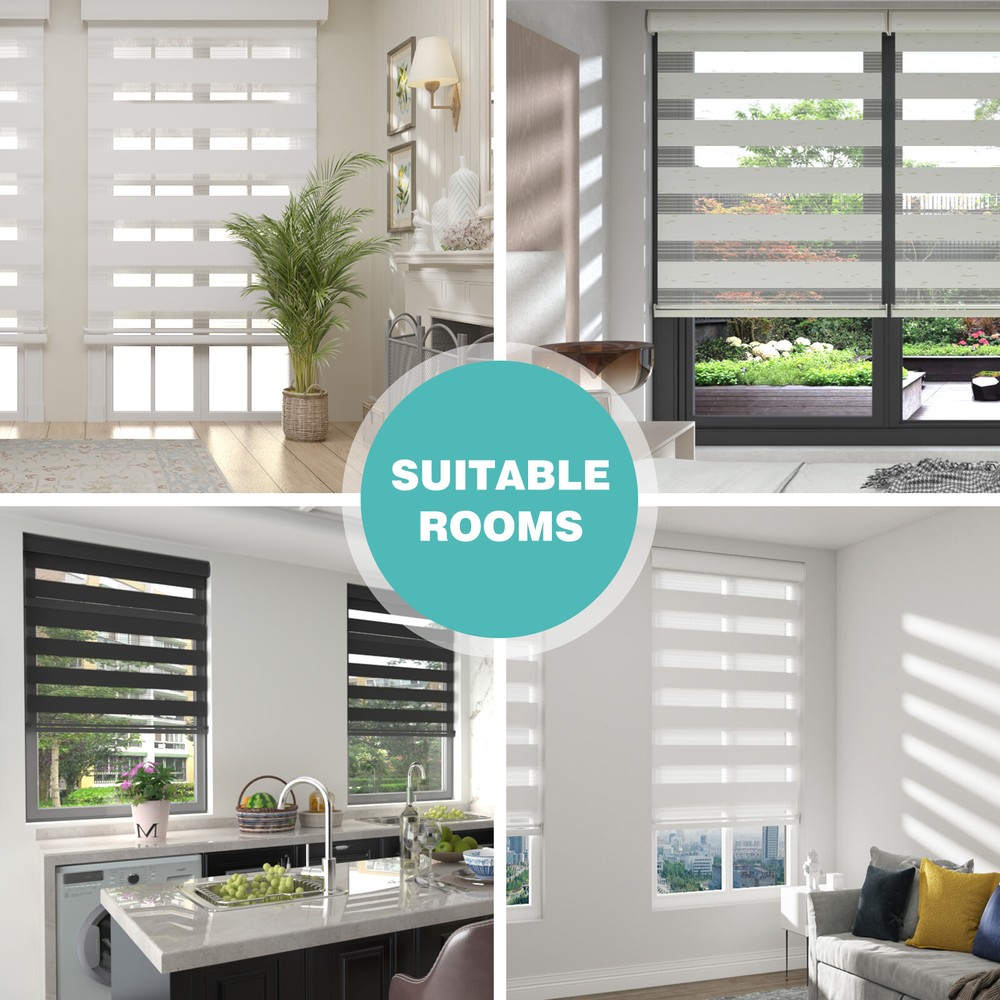 Horizontal Window Shade Blind Zebra Dual Roller Blinds Curtains,Easy to Install