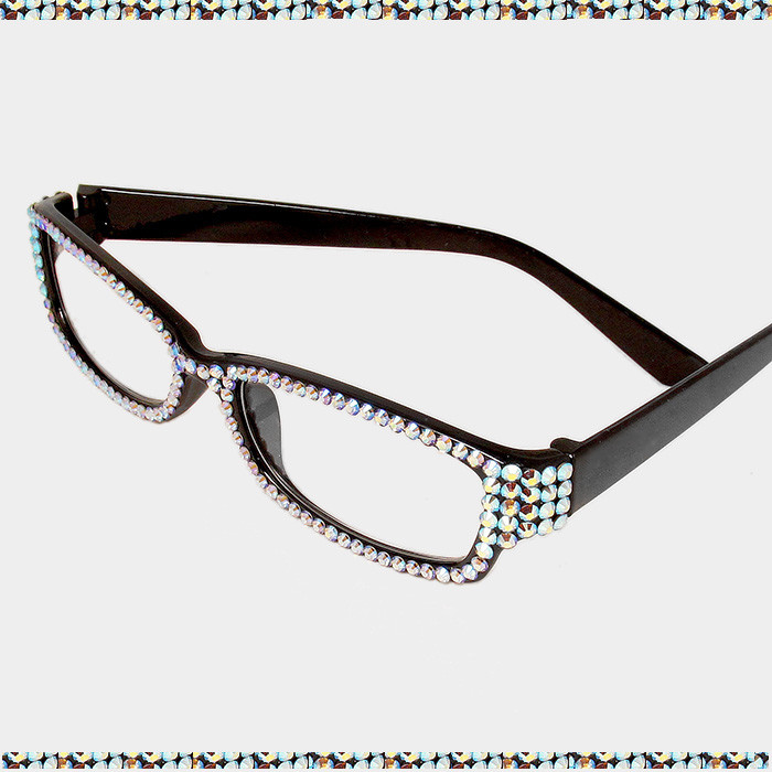 Crystal Rhinestone Rectangular Reading Glasses Optical Frame Lens Brown Black