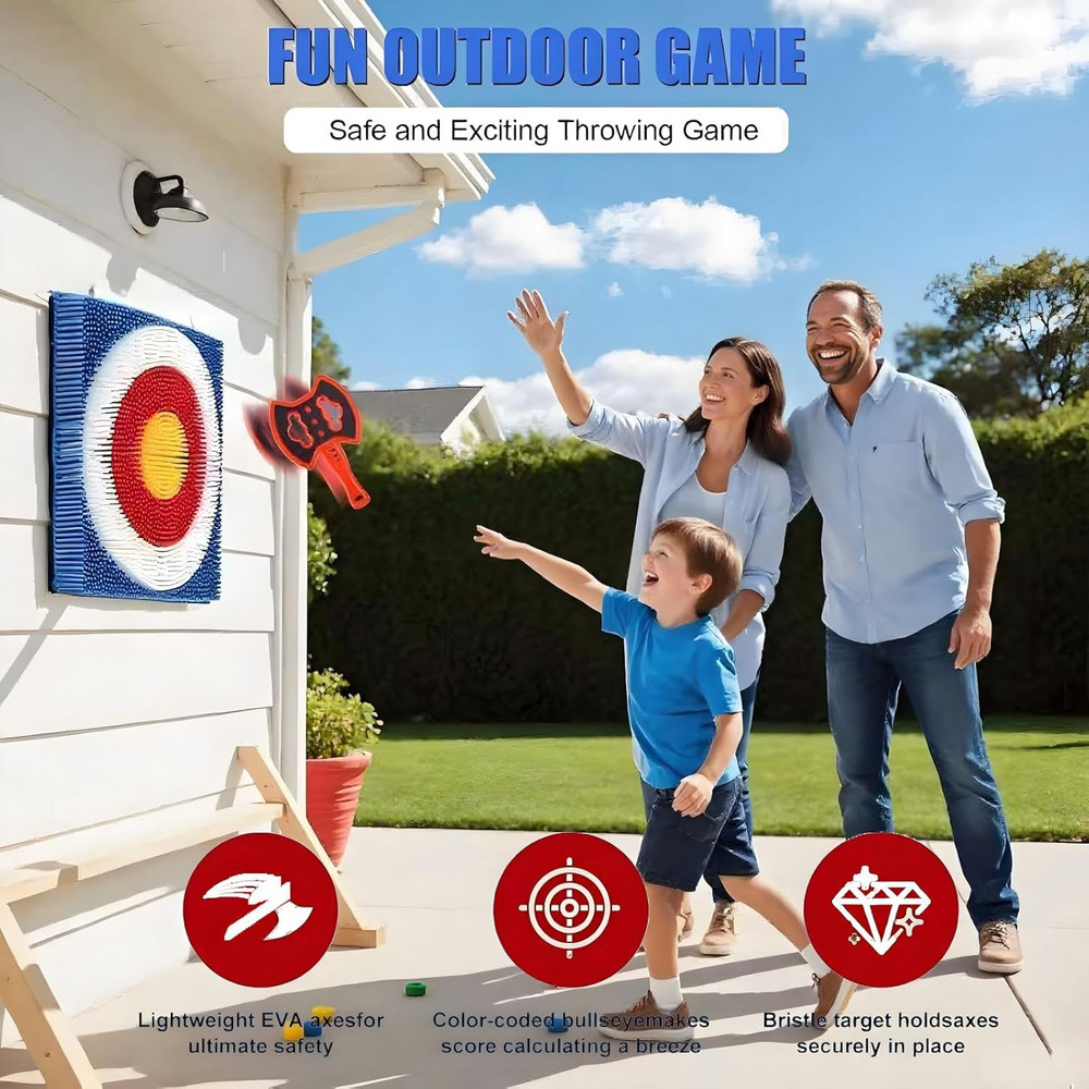 Axe Throwing Game for Backyard - 2-In-1 Axe Throwing Target Set with 4 Throwing