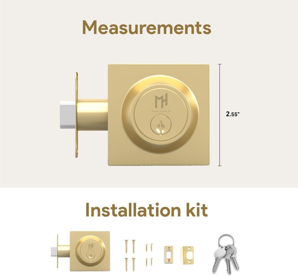 Mega Handles - ROBELL Entry Deadbolt Lock - Heavy Duty Square Locking Deadb (SR)
