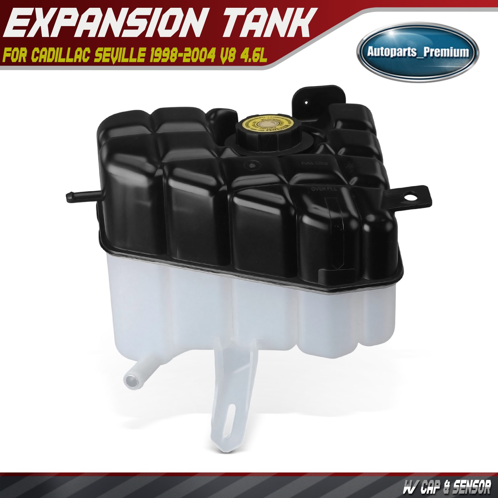 Front Coolant Reservoir w/ Cap & Sensor for Cadillac Seville 1998-2004 V8 4.6L