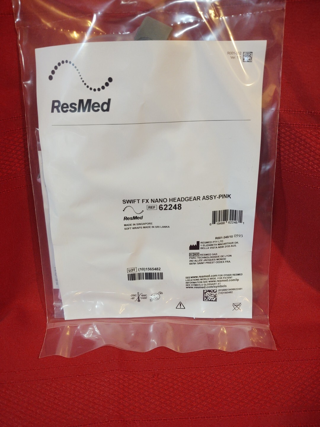 1- ResMed #62248 Swift FX NANO For Her (Pink) Headgear w/Soft Wrap Strap Covers