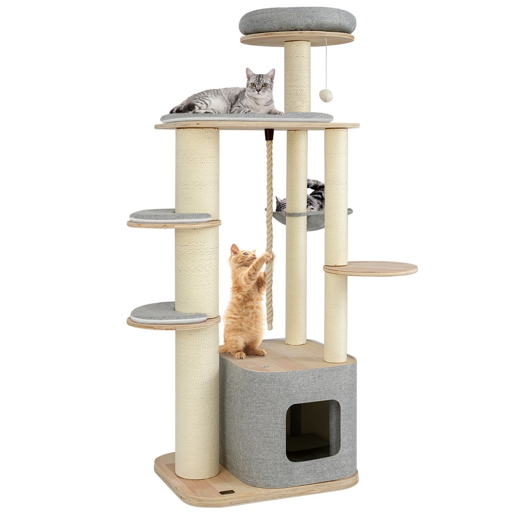 63'' Tall Modern Cat Tree w/ Perch Condo Hammock 5.6'' Scratching Posts