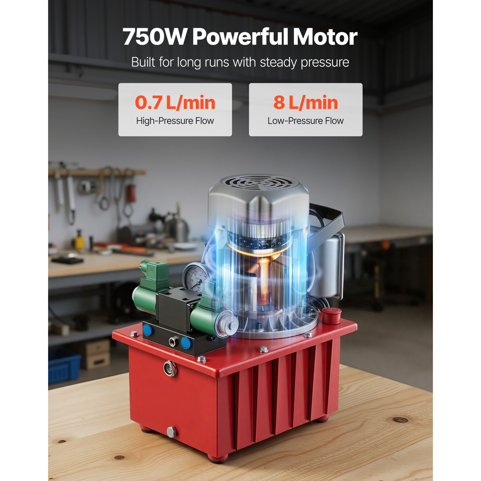 Uimoso Electric Hydraulic Pump 750W 10000 PSI Dual Acting Solenoid Valve Pedal