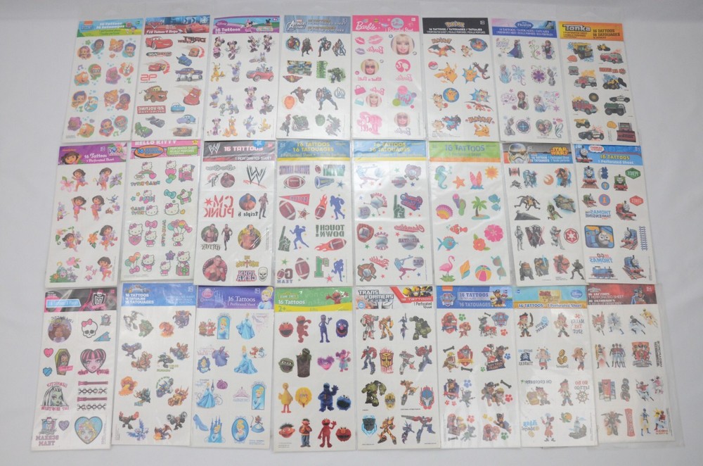 Kids Temporary Tattoos Multiple Characters 1 Perforated Sheet 16 Tattoos