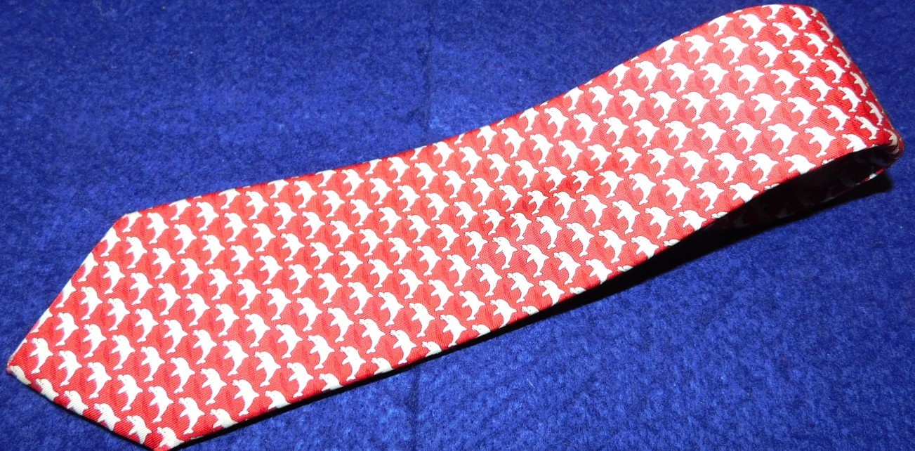 BOY'S VINEYARD VINES MADE IN U.S.A. RED/WHITE/LIGHT BLUE DOLPHIN MOTIF TIE.