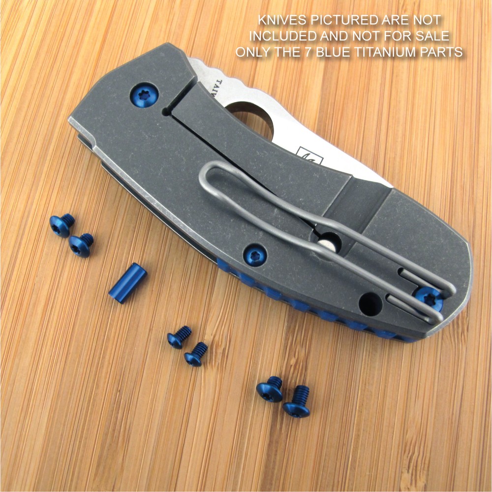 Spyderco Techno 7PC Titanium Screw Set plus Blade Stop Pin Anodized in BLUE