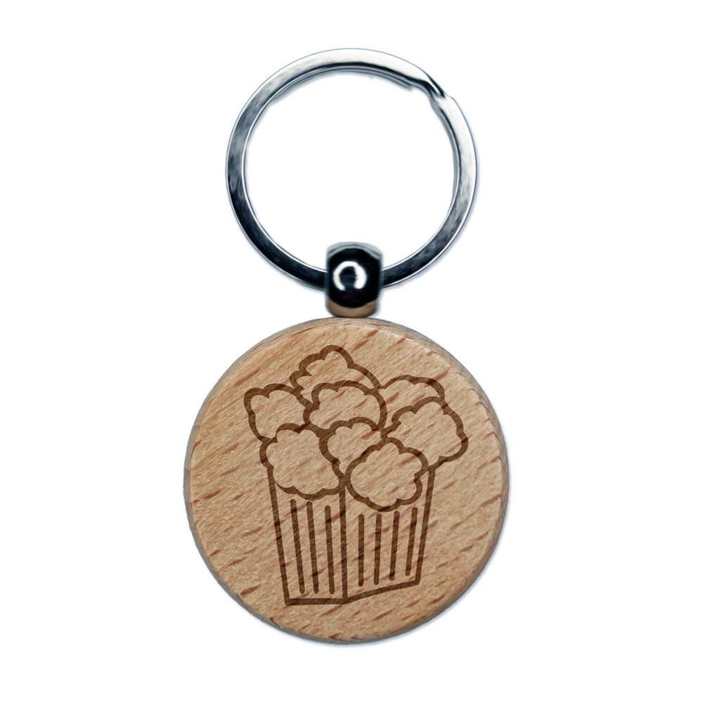 Popcorn Doodle Engraved Wood Round Keychain Tag Charm