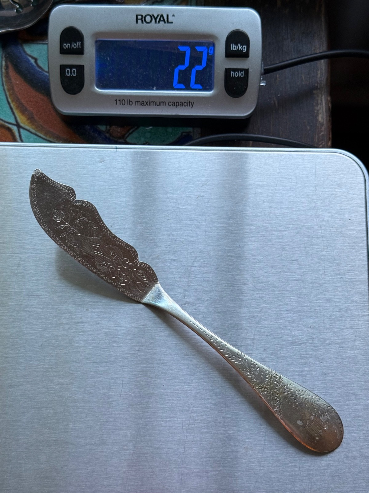 Beautiful antique Coin silver Butter knife spreader bright-cut Palmer Bachelder