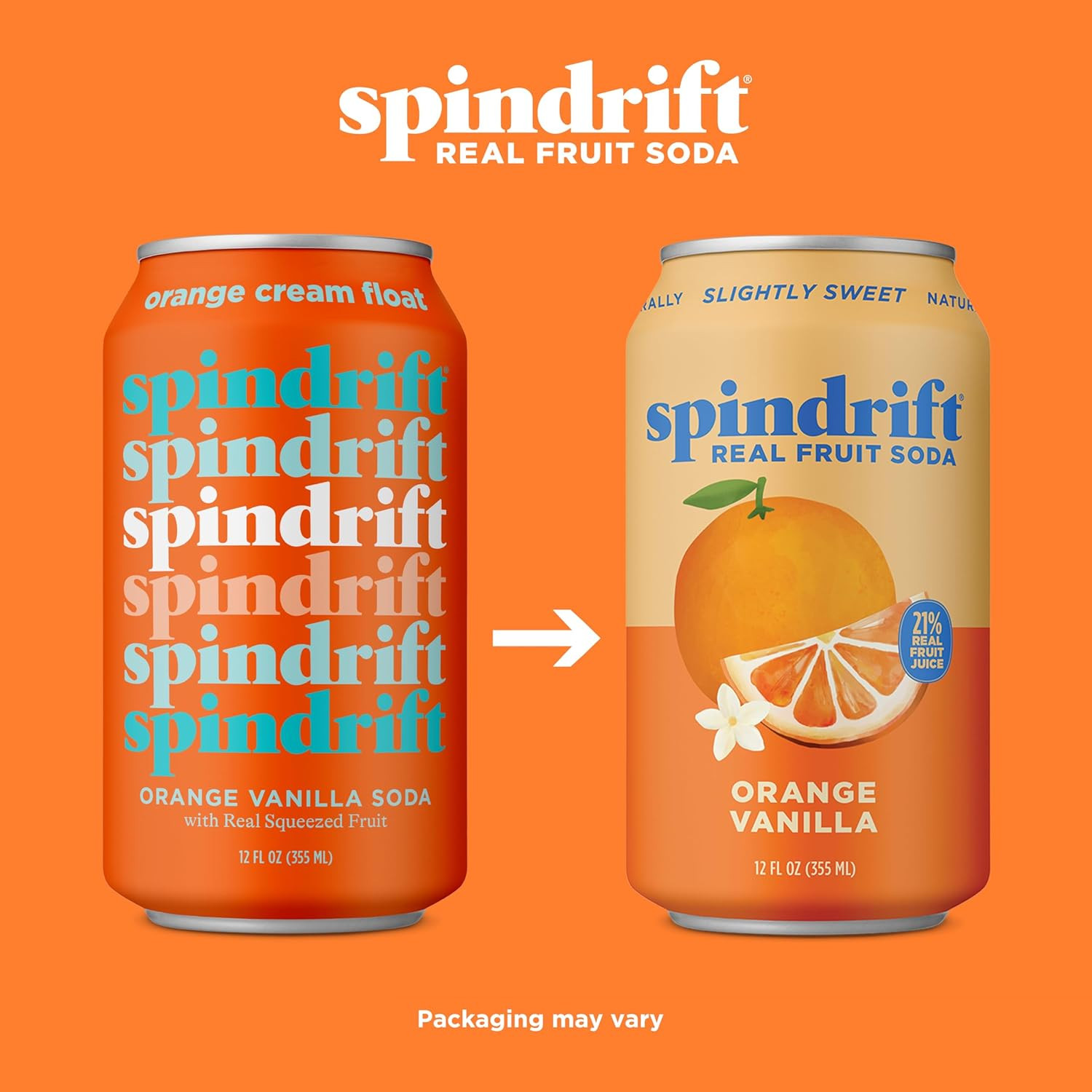 Spindrift "Orange Cream Float" Orange Vanilla Soda Made with Real Squeezed Fruit