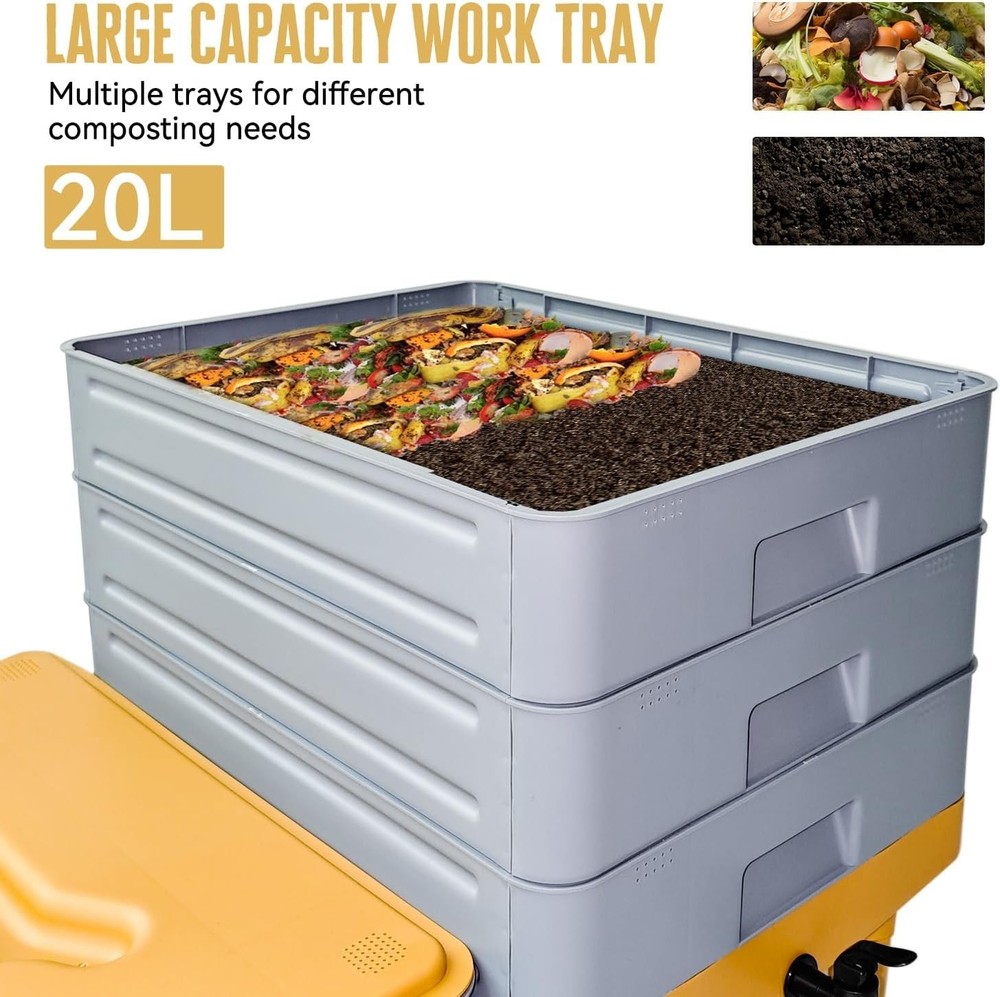 5-Tray Worm Composter,100L WormCompost Bin Vermicomposting Starter Indoor &