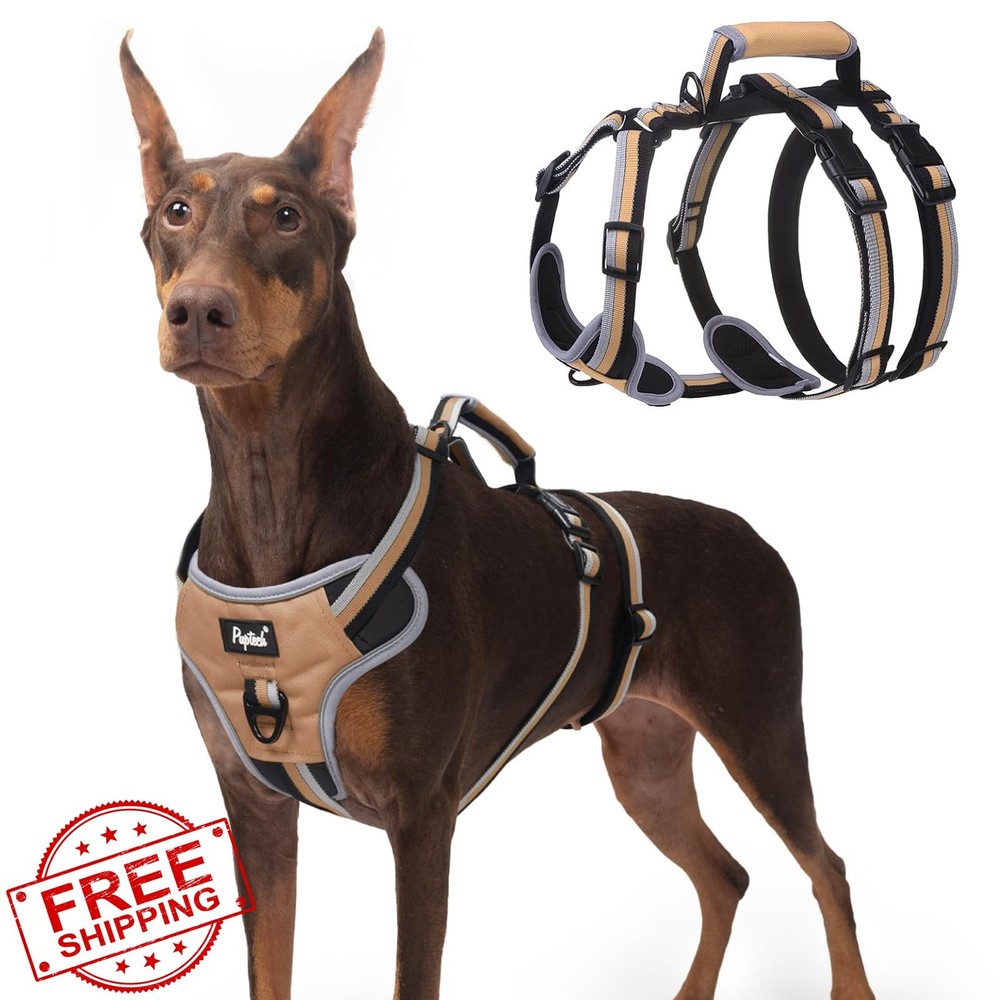 PUPTECK Dog Harness M Moccasin No Pull Padded Handle Reflective