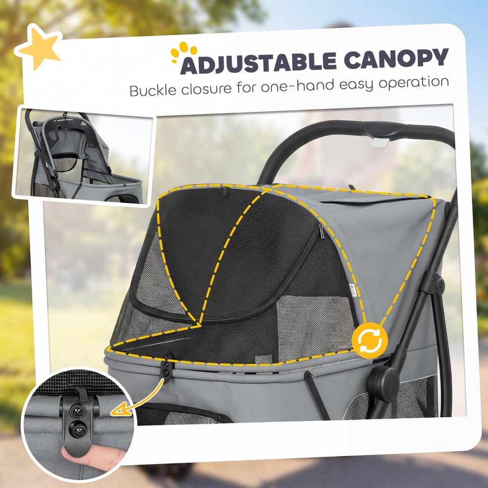 3 Wheel Pet Stroller Foldable Dog Cat Stroller w/ Mesh Window