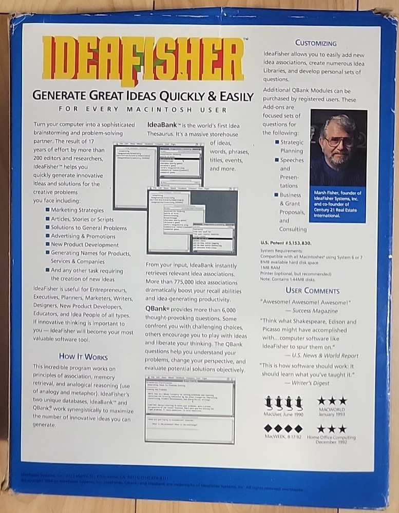 IdeaFisher Macintosh Software Apple 1994 Generate Ideas & Solving 3.5" - READ