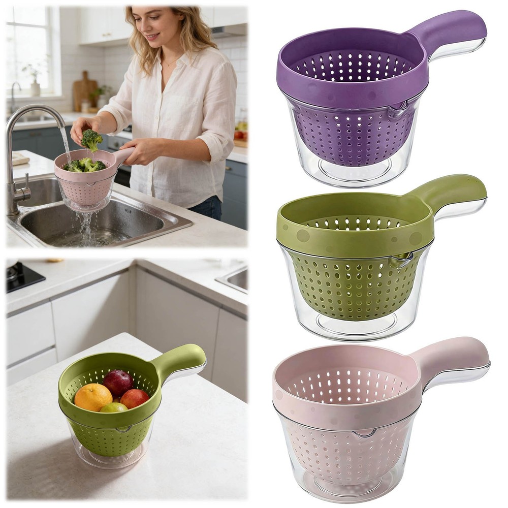 2-in-1 Double Layer Colander with Handle Color Fruit Vegetable Wash Strainer