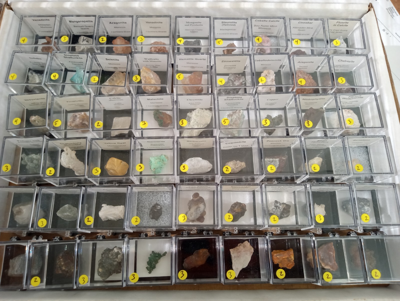 54 Piece Wholesale Thumbnail Flats of Different Mineral Specimens