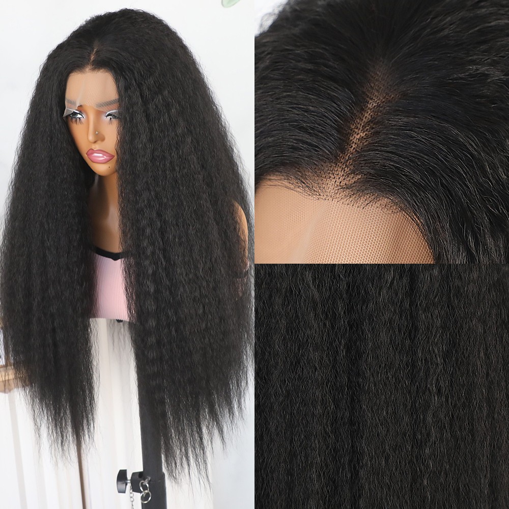 Long Natural Black Yaki Straight Lace Front Wigs Pre Plucked for Women Daily Use