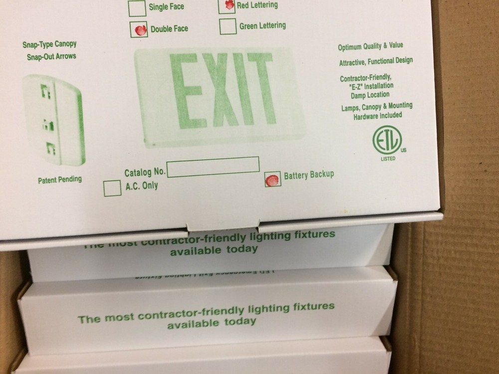 Energy Efficient Compact LED Exit Sign Damp Locations AC & DC Battery Backup