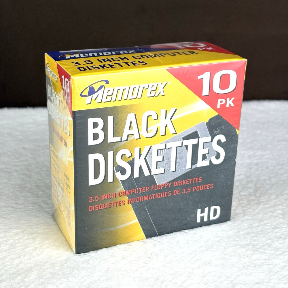 NEW & SEALED! 2004 Memorex Black 3.5" PC Computer Floppy Diskettes HD 10-PACK!