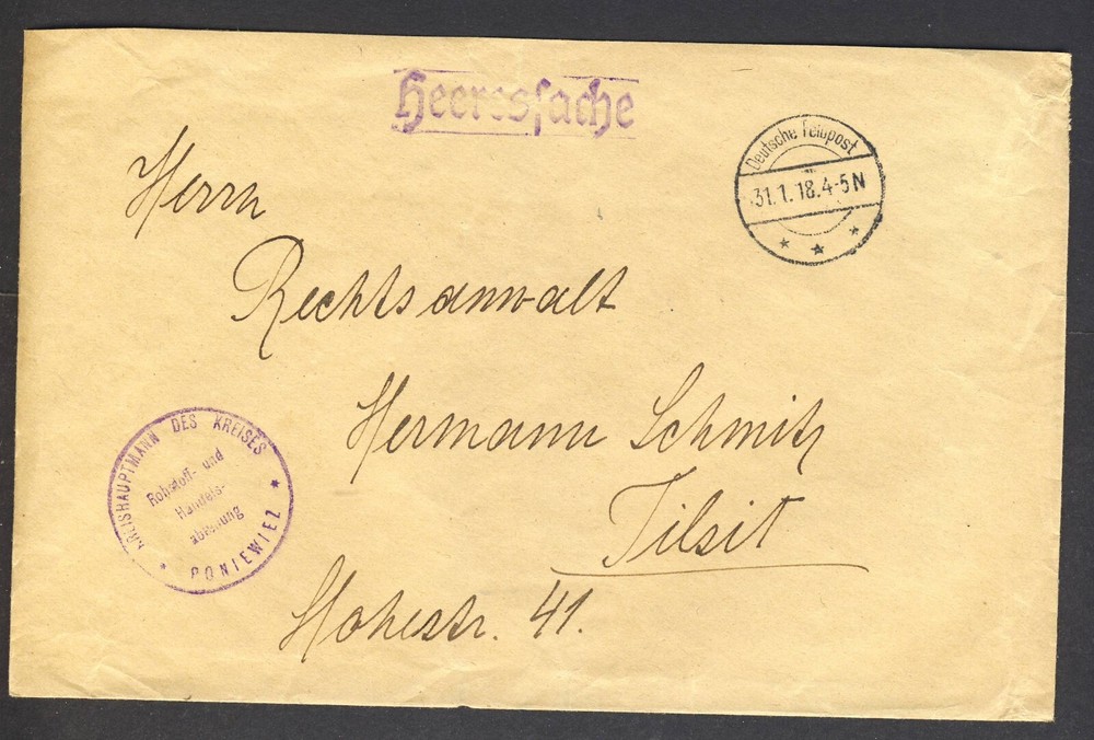 Lithuania 1918 cover from Poniewiez