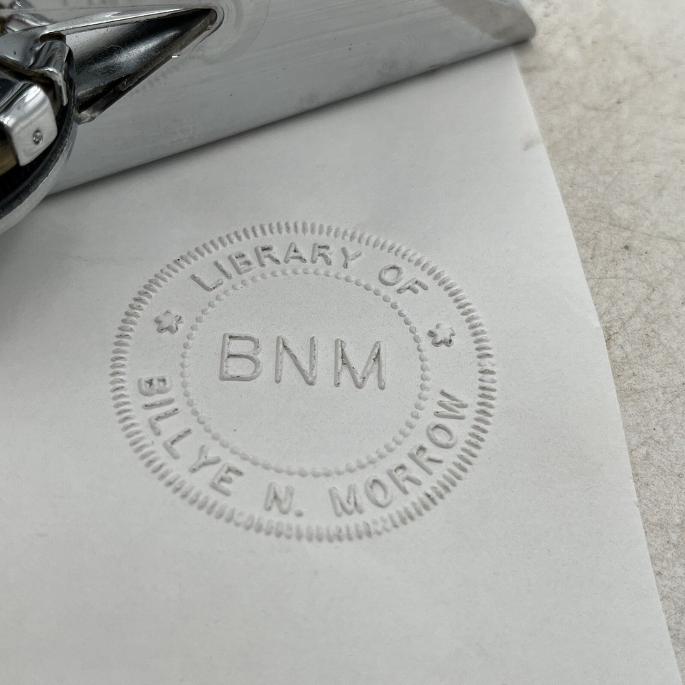 Vintage Chrome Embossing Tool Maker 1980s Crimper Personal Library BNM Initials