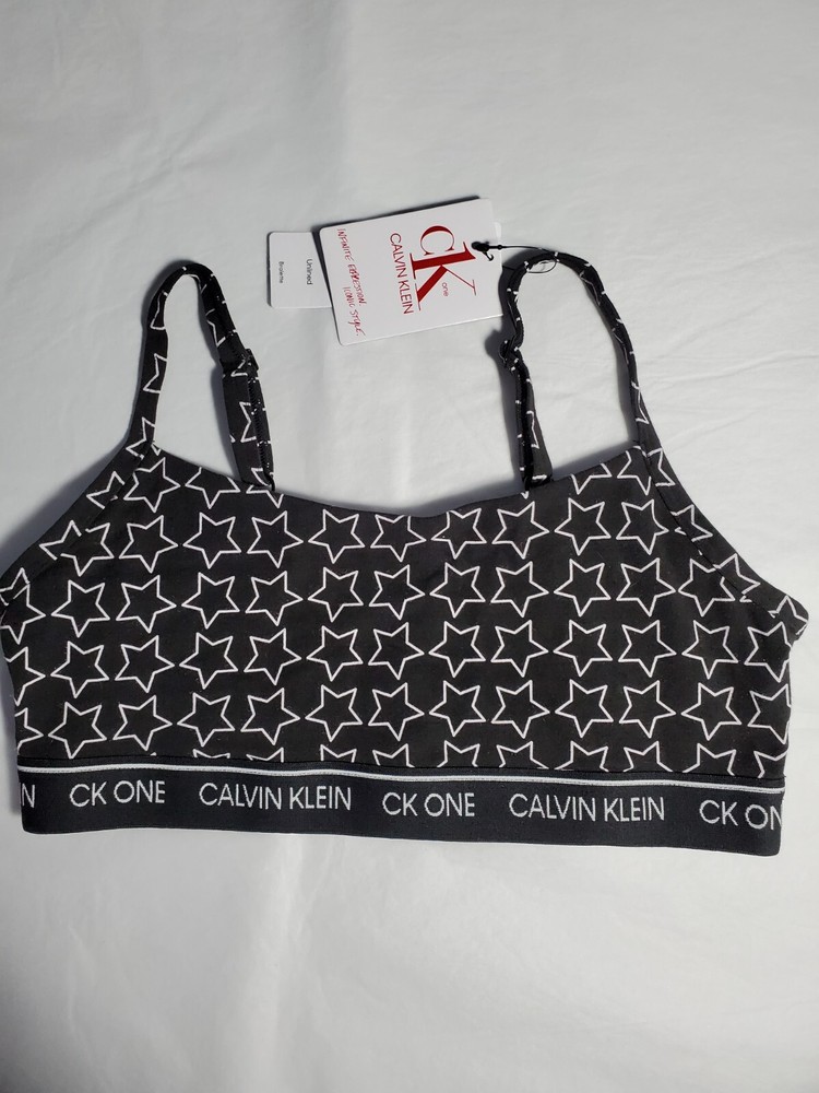 NWT Calvin Klein CK One Unlined Bralette Bra Black Star Pattern Medium