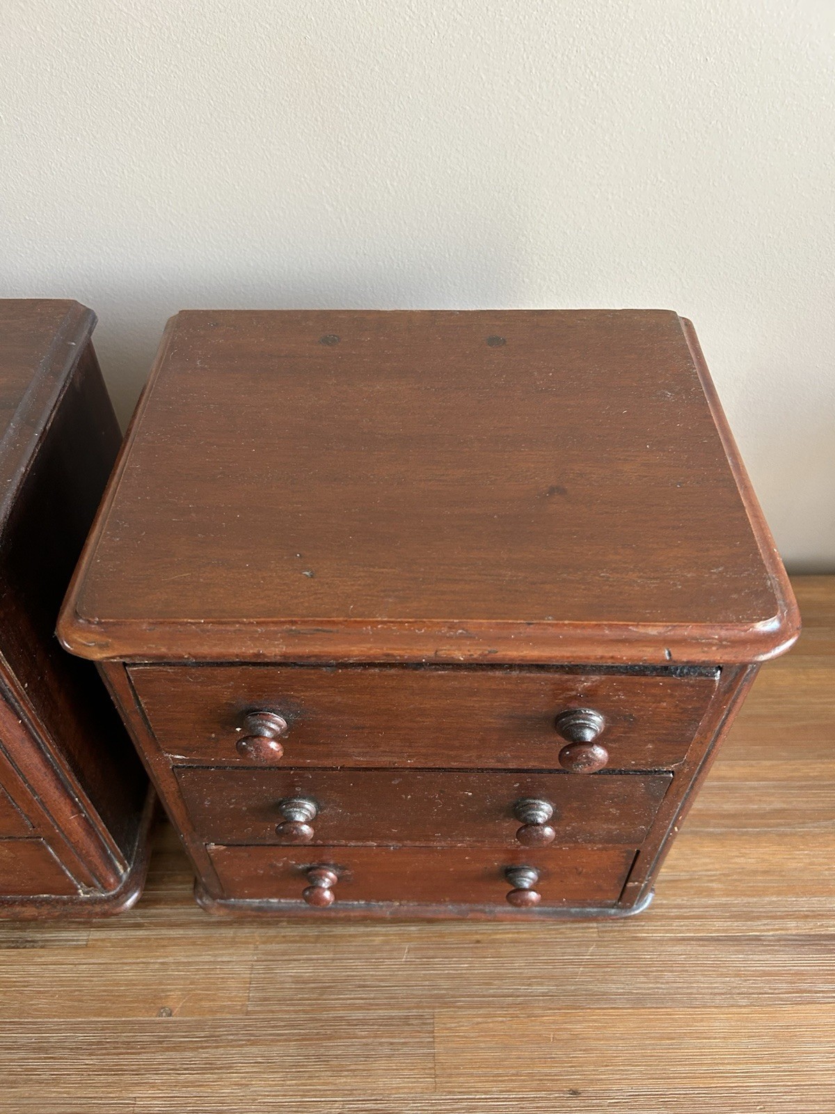 Rare 19th C. Pair Miniature Apprentice Piece Desk Top Mahogany Chest Of Drawers