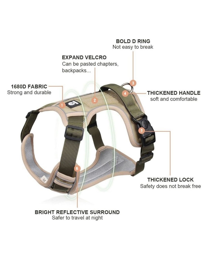 No Pull Dog Harness Adjustable Reflective Pet Harness Easy Control Handle Size L