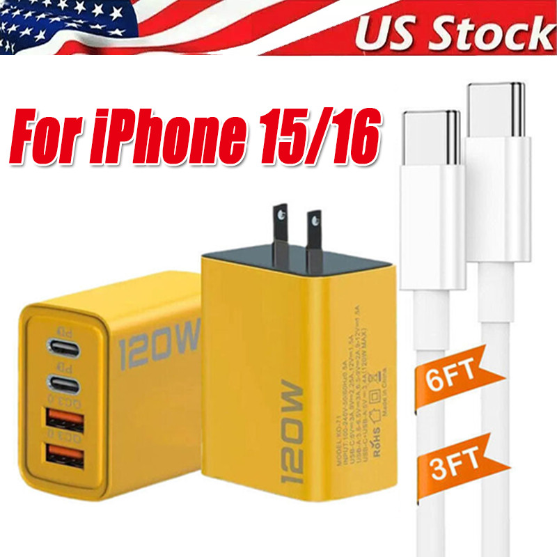 120W 4-Port USB C Fast Wall Charger Block All Cell Phone 17 15 16 11 X iPad lot