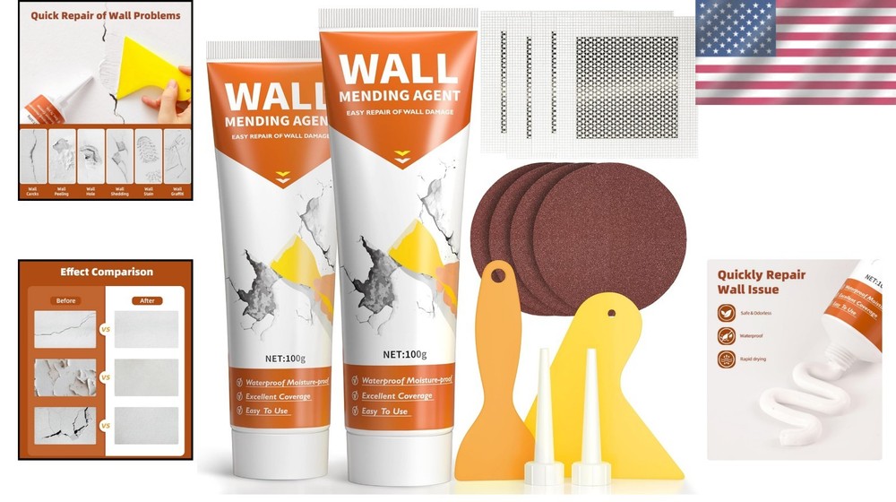 Apartment-Friendly Drywall Repair Kit - 2 Pack Wall Patching for Instant Fixes