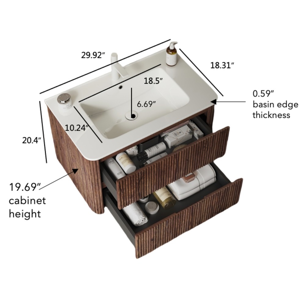 24" Modern Floating Vanity with Sink & 2 Drawers, Preassembled