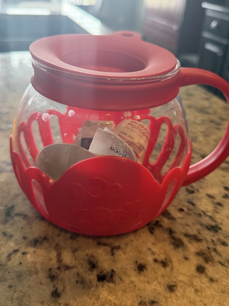 Ecolution Mini-Pop Personal Size Microwave Popcorn Popper Glass Silicone Red
