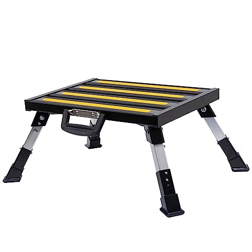 Steps, Foldable RV Step Stool with a Adjustable Height Step Black+yellow