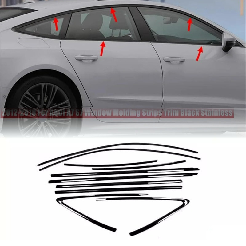 For AUDI A7 S7 2012- 2018 Stainless Window Molding Strips Trim Accessory Blk